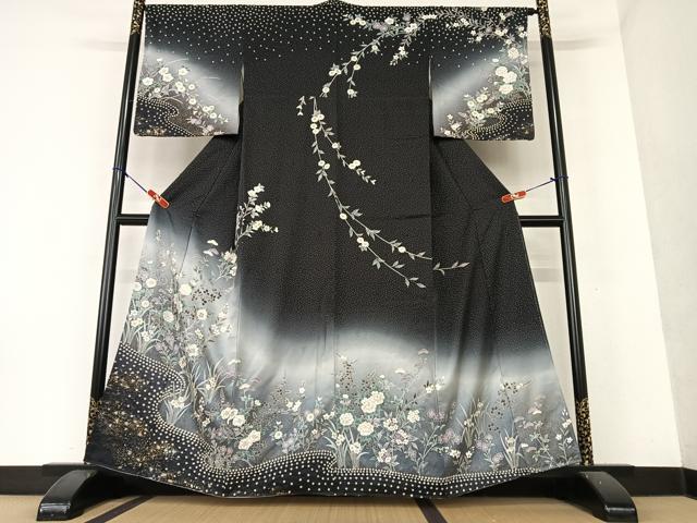 極上　訪問着　友禅　風景草花文　暈し染め　正絹　逸品 極上 訪問着 友禅 風景草花文 暈し染め 正絹 逸品 極上 訪問着 友禅