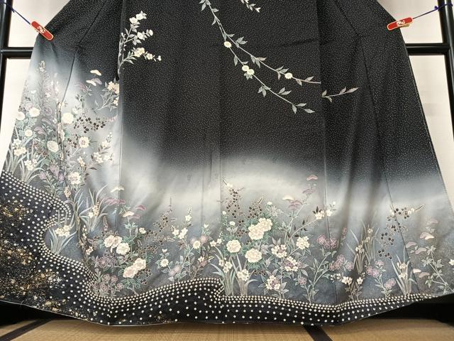 平和屋着物○訪問着 絞り 草花文 暈し染め 金彩 正絹 逸品 AAAY0149zg