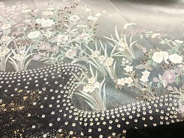 平和屋着物○訪問着 絞り 草花文 暈し染め 金彩 正絹 逸品 AAAY0149zg