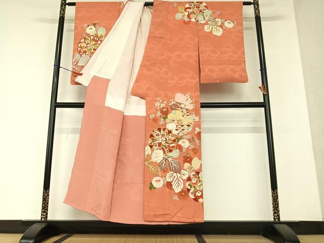 平和屋着物○アンティーク 大正ロマン 訪問着 駒刺繍 草花文 金彩 正絹