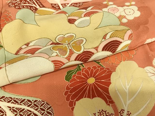 平和屋着物○アンティーク 大正ロマン 訪問着 駒刺繍 草花文 金彩 正絹