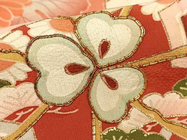 平和屋着物○アンティーク 大正ロマン 訪問着 駒刺繍 草花文 金彩 正絹