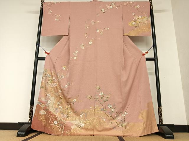 平和屋着物●訪問着　梅松花文　暈し染め　金彩　正絹　逸品　AAAY0216zg