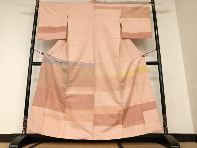 平和屋着物●紬　訪問着　横段違い文　正絹　逸品　AAAY0230zg