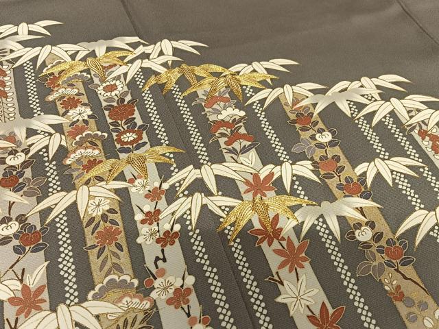 平和屋着物●江戸友禅　小倉貞右　訪問着　駒刺繍　松竹梅花間道　金彩　正絹　逸品　AAAY0240zg 平和屋着物○江戸友禅 小倉貞右 訪問着 駒刺繍 松竹梅花間