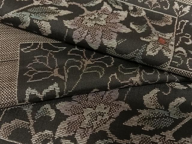 平和屋着物●本場大島紬　泥染　カタス9マルキ　横段更紗花文　正絹　逸品　AAAY0246zg
