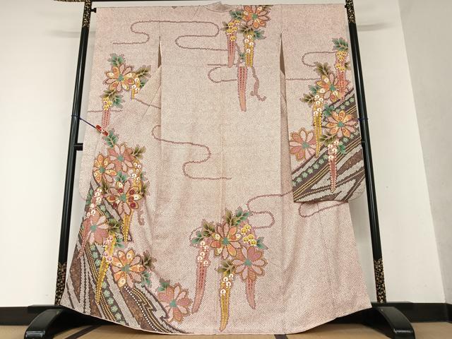 平和屋着物●豪華振袖　駒刺繍　絞り　舞花文　金彩　正絹　逸品　AAAY0281zg