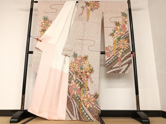 平和屋着物●豪華振袖　駒刺繍　絞り　草花文　正絹　逸品　AABC5093zg 平和屋着物○豪華振袖 駒刺繍 絞り 草花文 正絹 逸品 AABC5093zg 平和屋