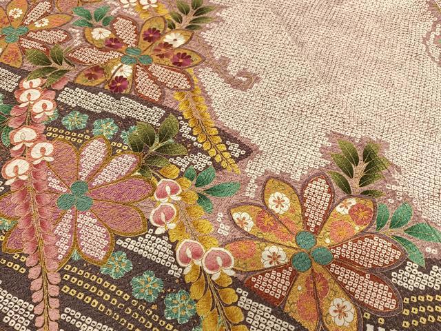 平和屋着物○豪華振袖 駒刺繍 舞桜花蝶文 暈し染め 金彩