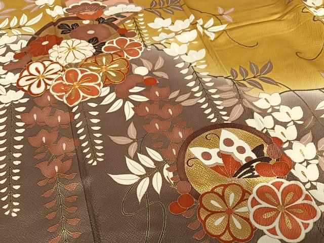 平和屋着物○豪華振袖 駒刺繍 花蝶丸文 暈し染め 金彩 正絹