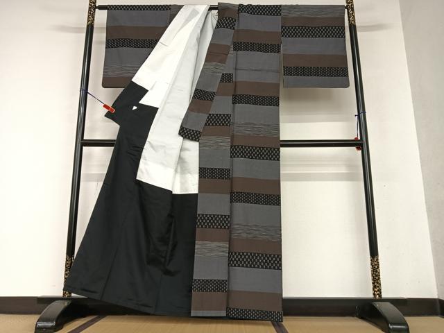 平和屋着物○お召 横段吉祥文 正絹 逸品 AAAY0302zg