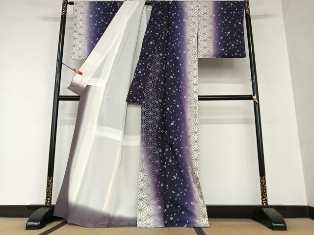 平和屋着物○極上 本場染大島紬 訪問着 舞桜 麻の葉文様 暈し