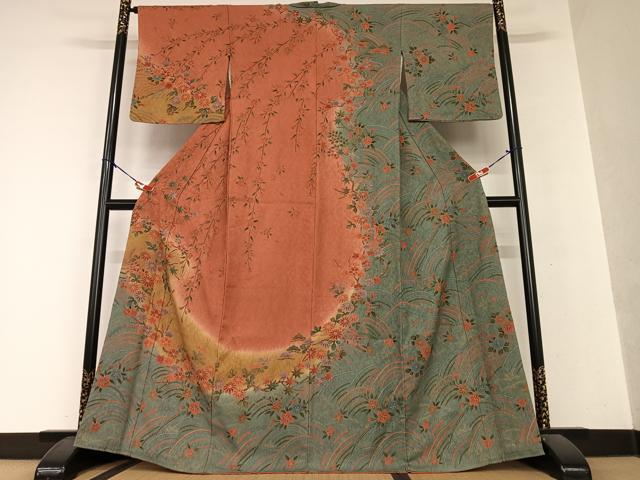 平和屋着物○訪問着 草花文 枝垂れ桜 暈し染め 金彩 正絹 逸品
