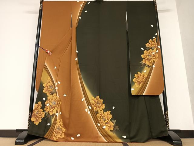 平和屋着物●豪華振袖　刺繍　舞花文　暈し染め　金糸　正絹　逸品　AAAY0310zg