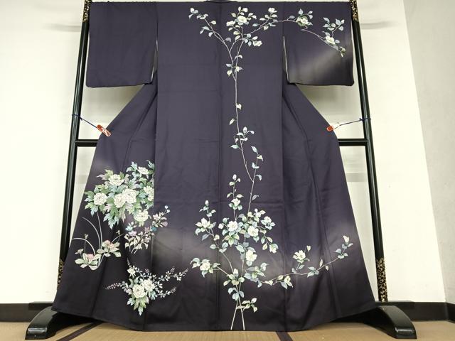 平和屋着物●訪問着　草花文　暈し染め　金銀彩　まるやま扱い　正絹　逸品　AAAY0313zg