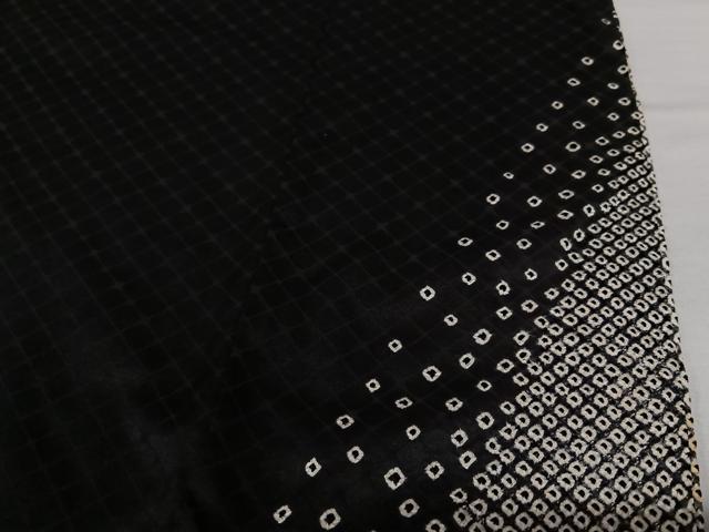 平和屋着物○訪問着 絞り 刺繍 扇面花文 黒地 正絹 逸品 AAAY0320zg