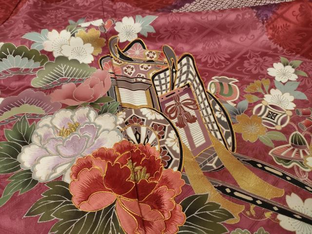 平和屋着物○豪華振袖・長襦袢・袋帯セット 絞り 御所車花文 金彩 正絹