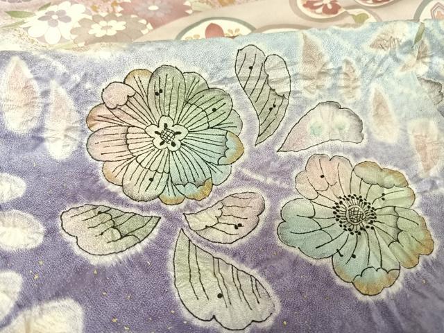 平和屋着物▽訪問着 単衣 生紬 手描き 牡丹菊文 正絹 逸品