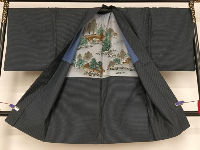 平和屋着物○男性 本場大島紬 アンサンブル 格子 キングサイズ 正絹