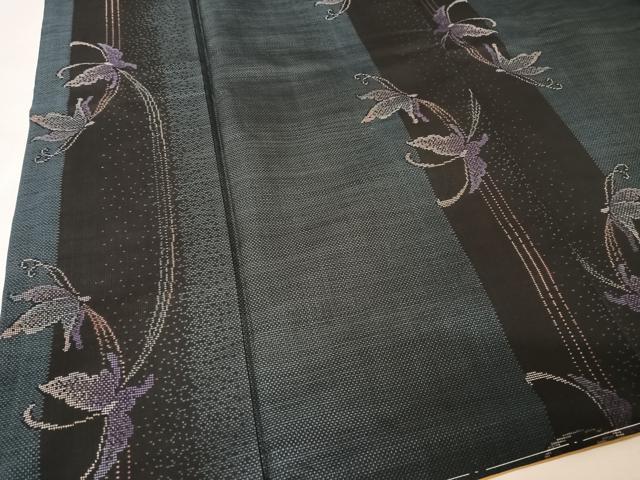 平和屋着物○本場大島紬 純泥染 カタス7マルキ 舞蝶文 宮脇