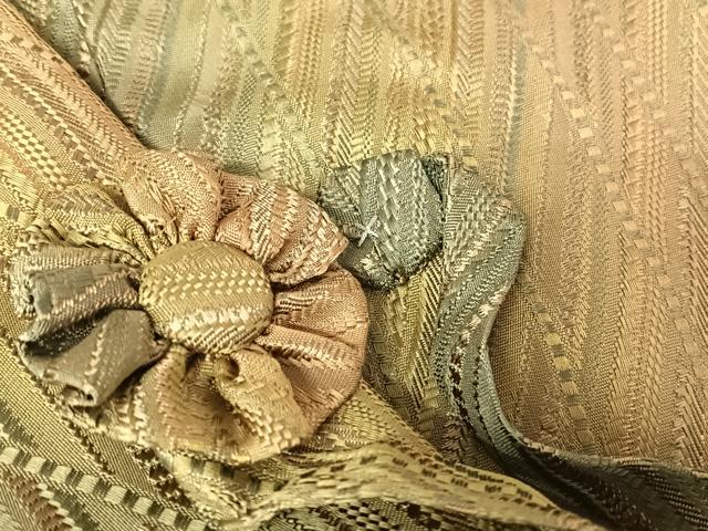 平和屋着物○道中着 網織 斜縞 金糸 金糸 残布224cm付き