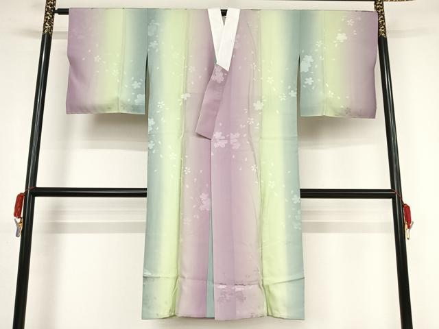 平和屋着物●長襦袢　袷　流水に桜　暈し染め　正絹　逸品　AAAY1591np