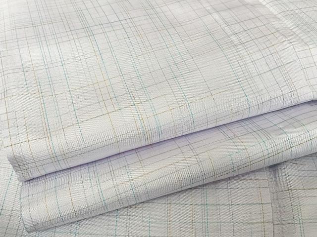 平和屋着物▽本場縞大島紬　単衣　格子　ロング丈　正絹　逸品　AAAY1597np
