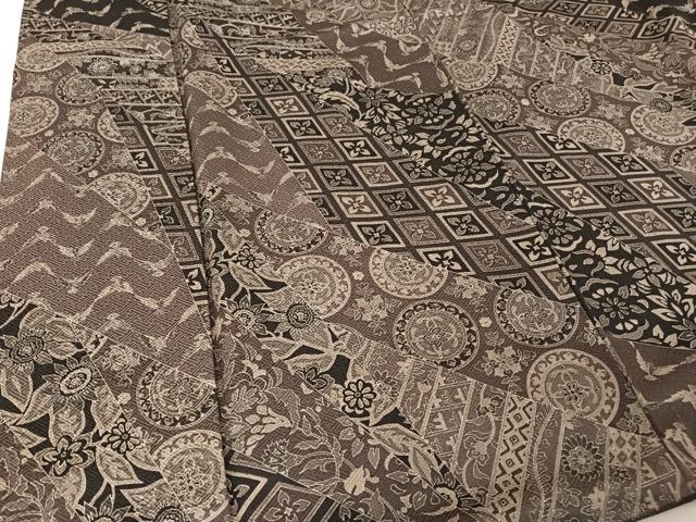 平和屋着物●染色作家　斉藤三才　小紋　三才鳥　更紗花文　銀彩　正絹　逸品　AAAY1598np 平和屋着物○染色作家 斉藤三才 小紋 三才鳥 更紗花文 銀彩