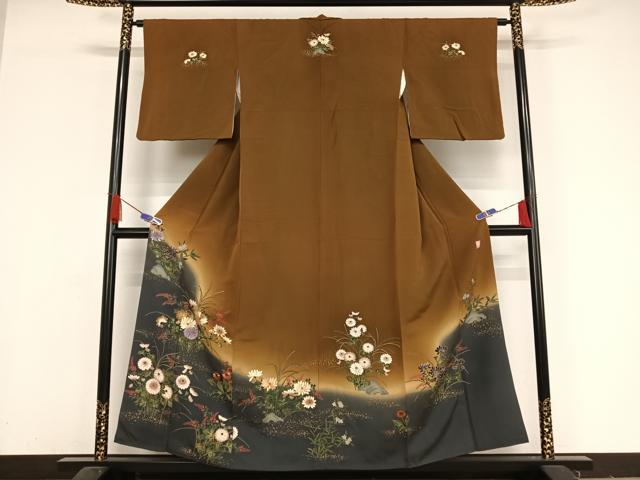 平和屋着物●ファッションデザイナー 花井幸子　訪問着　草花文　暈し染め　金彩　正絹　逸品　AAAY1622np