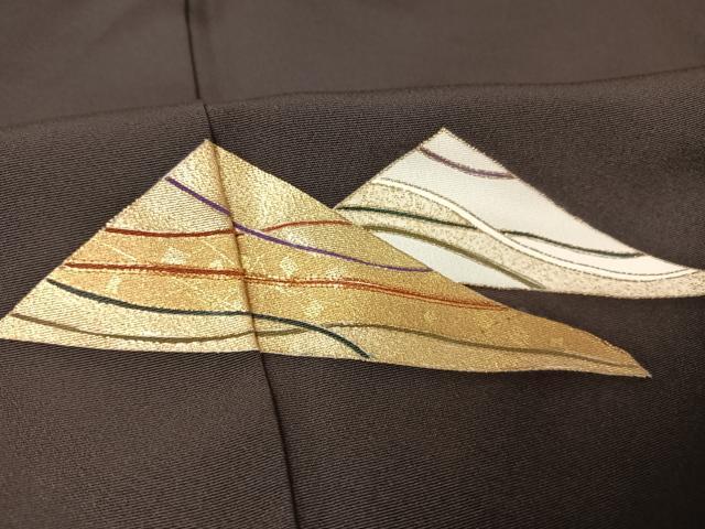 平和屋着物○訪問着 駒刺繍 色紙文 金糸 金彩 憲法黒茶色地