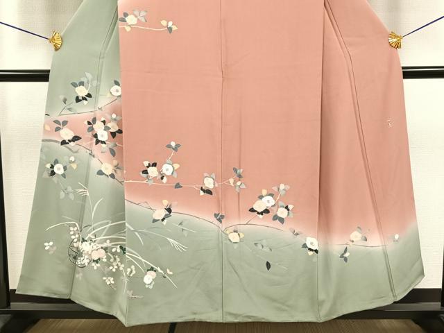 平和屋着物●訪問着　友禅　作家物　花篭　枝花　暈し染め　正絹　逸品　AAAY1715np 平和屋着物○訪問着 友禅 作家物 花篭 枝花 暈し染め 正絹