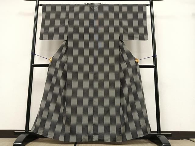 平和屋着物●お召　市松文様　正絹　逸品　AAAY1716np