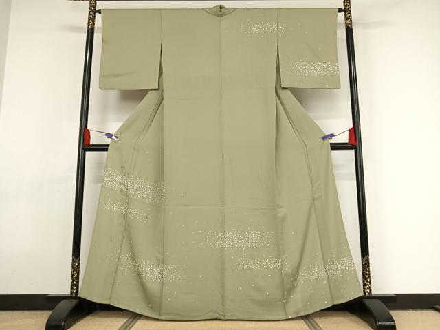 平和屋着物▽訪問着　単衣　刺繍　箔散らし文　銀通し地　正絹　逸品　AAAY1756np