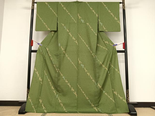 平和屋着物▽小紋 単衣 ヒョウ 金彩 ロング丈 洗える着物 AAAY1762np 小紋