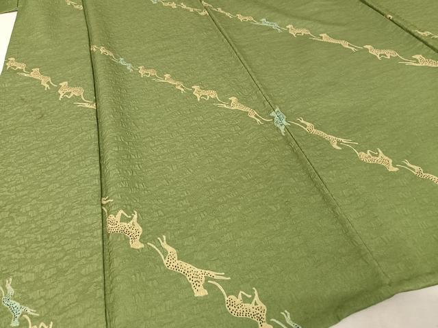 平和屋着物▽小紋 単衣 ヒョウ 金彩 ロング丈 洗える着物 AAAY1762np 小紋