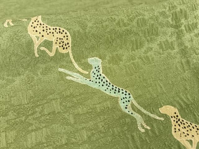 平和屋着物▽小紋 単衣 ヒョウ 金彩 ロング丈 洗える着物 AAAY1762np 小紋