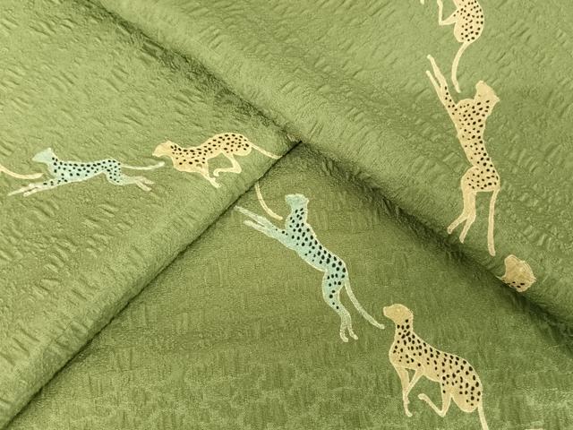 平和屋着物▽小紋　単衣　ヒョウ　金彩　ロング丈　洗える着物　AAAY1762np