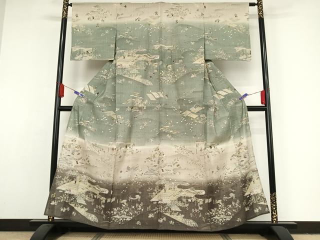 平和屋着物○訪問着 笹竹シルエット 黒地 正絹 逸品 AAAS6685ck