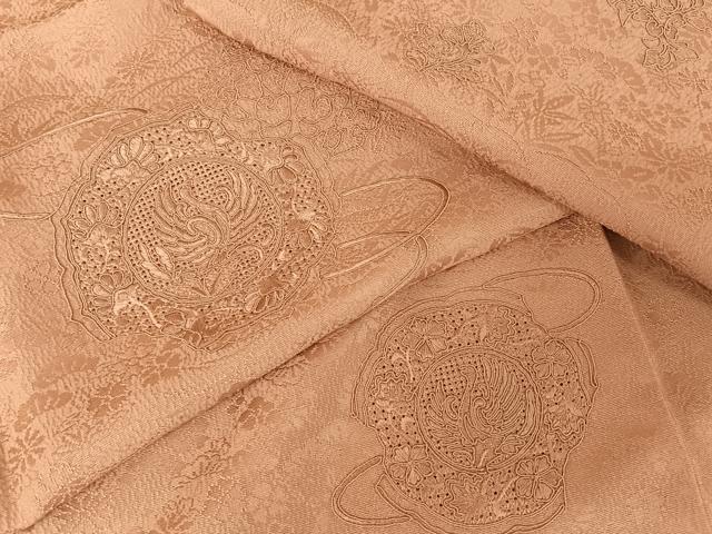 平和屋着物●無地絵羽訪問着　色無地　鳳凰花唐草地紋　紅梅色　正絹　逸品　未使用　AAAY1776np