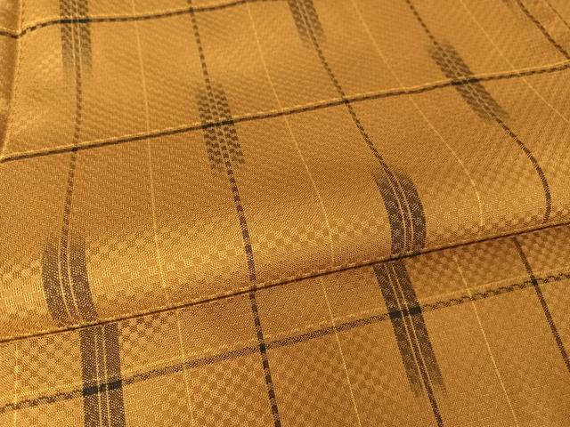 平和屋着物○彩黄八丈 紬 市松彩織り 格子 反端付き 正絹