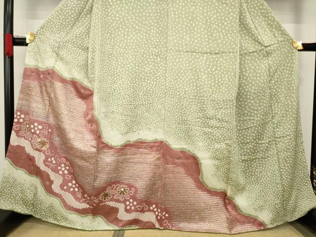 平和屋着物●訪問着　総絞り　流水花文　金銀彩　正絹　逸品　AAAY1856ck 平和屋着物○訪問着 総絞り 流水花文 金銀彩 正絹 逸品 AAAY1856ck