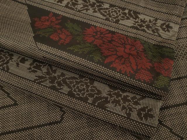 平和屋着物●本場大島紬　一元絣　横段花文　正絹　逸品　AAAY1864ck