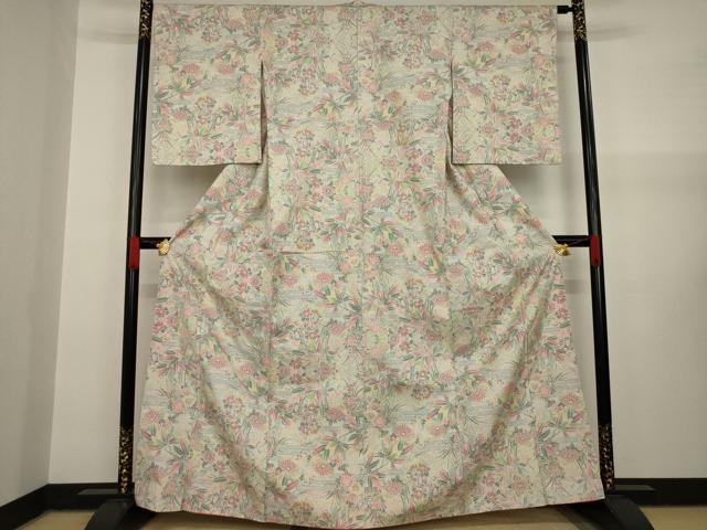 平和屋着物○本場大島紬 白大島 一元7マルキ 草花文 正絹 逸品 AAAY1875ck