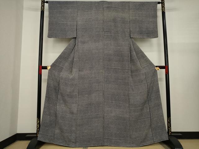 平和屋着物○上質な小紋 総絞り 幾何学文 黒地 正絹 逸品 AAAZ0662ck