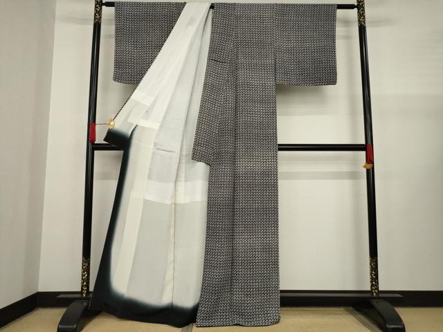 平和屋着物○上質な小紋 幾何学文様 黒地 正絹 逸品 未使用 AAAY1877ck