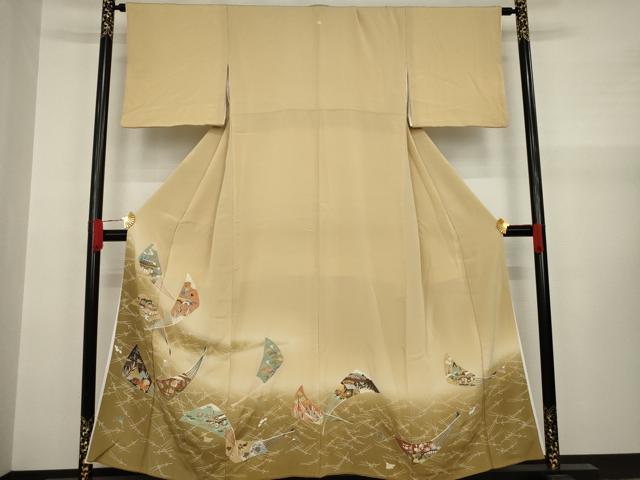 平和屋着物●千草染繍　色留袖　友禅　扇面風景文　暈し染め　金糸　金彩　正絹　逸品　AAAY1890ck