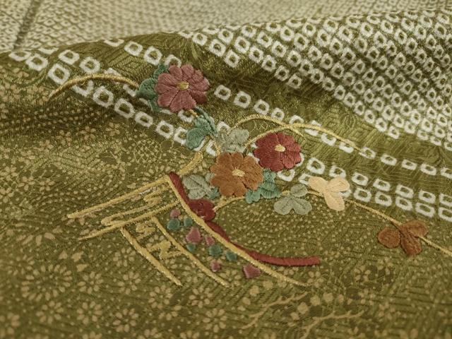 平和屋着物○訪問着 総絞り 几帳草花文 金糸 金彩 正絹 逸品 AAAY1908ck