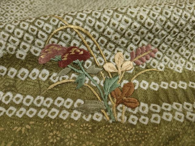 平和屋着物○訪問着 総絞り 几帳草花文 金糸 金彩 正絹 逸品 AAAY1908ck