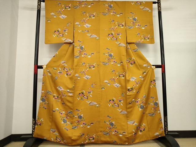 平和屋着物○上質な紬 色無地 練色 正絹 逸品 CAAR7856hy