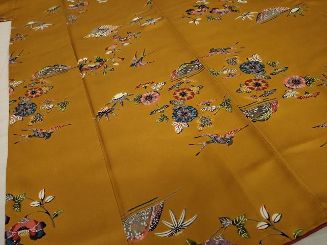 平和屋着物○上質な小紋 型染め 松皮菱花鳥文 正絹 逸品